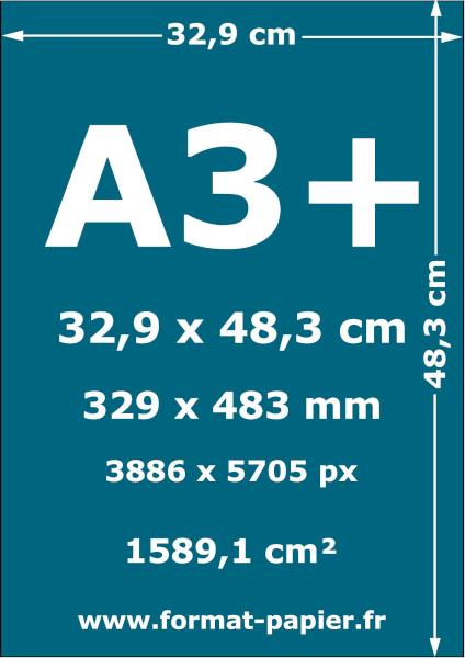 Format A3+ : dimensions en cm, mm, pouces et pixels