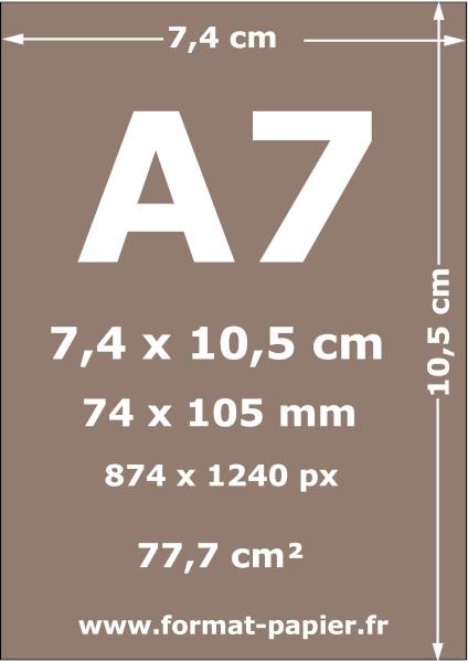 Format A7 : dimensions du format A7 en cm, mm, pouces et pixels