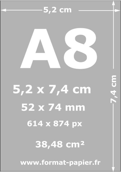 Format A8 : dimensions du format A8 en cm, mm, pouces et pixels